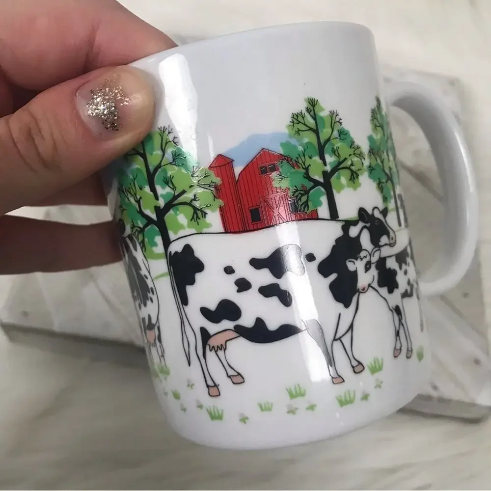 Vintage Farmhouse Cow Print Coffee Mug from 1997